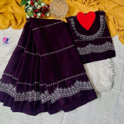Georgette Embroidery Sharee with Blouse Piece